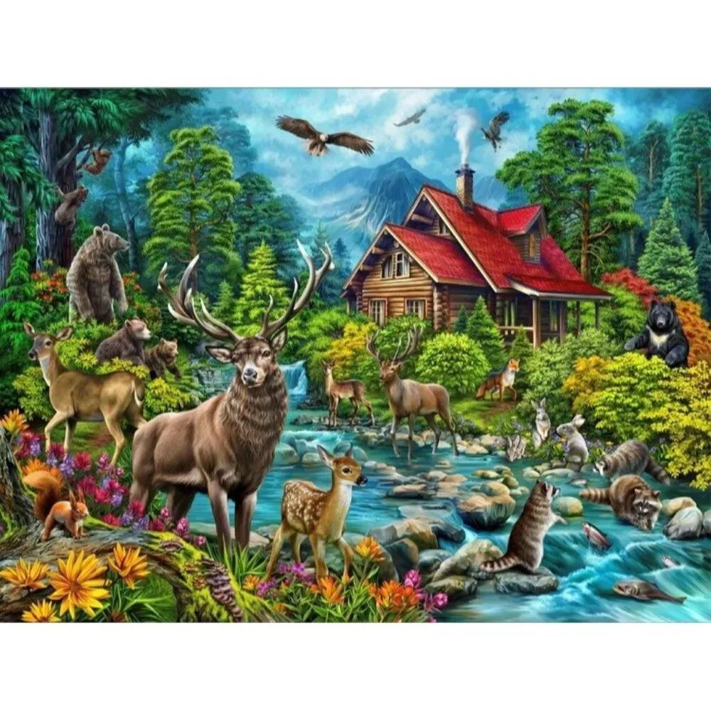 New Deer Forest Throw Blanket Wildlife Scene Fawn Bear Cabin Plush Outdoors NIP